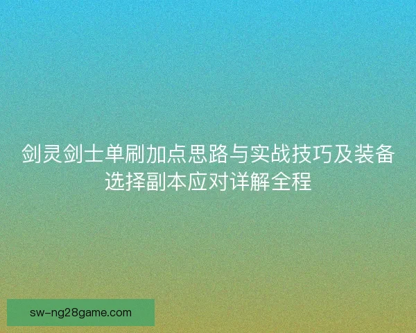 剑灵剑士单刷加点思路与实战技巧及装备选择副本应对详解全程